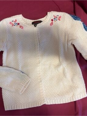 Catimini Cream Knit Cardigan with Floral Embroidery